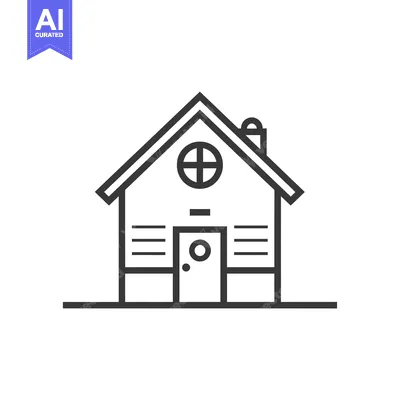 Aset desain premium: Simple Line Drawing of a House with a Door and Windows
