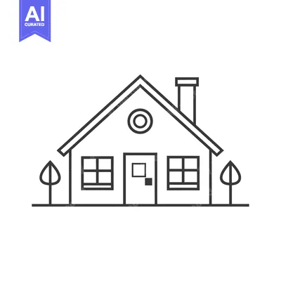 Premium design asset: Simple line drawing of a house with two trees