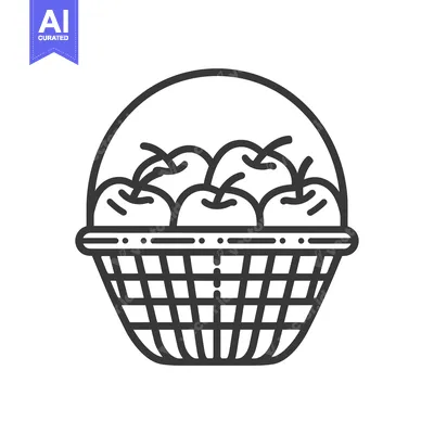 A Basket Filled with Apples Drawn in Black and White
