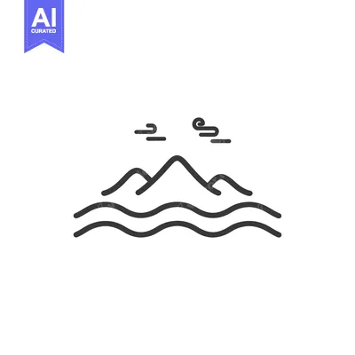 Aset premium populer: Simple Line Drawing of a Mountain Range and Water with Clouds