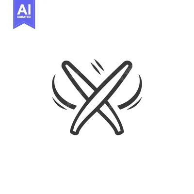 Aset desain premium: Simple Line Drawing of a Pair of Crossed Sticks with Swirls