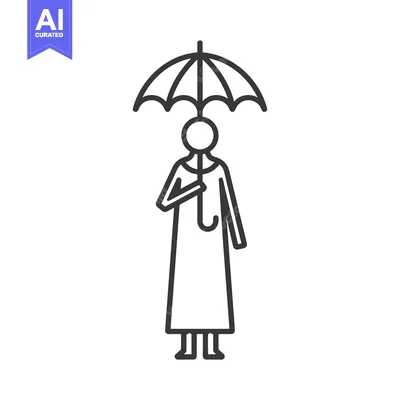 Aset desain premium: Simple Line Drawing of a Person Holding an Umbrella