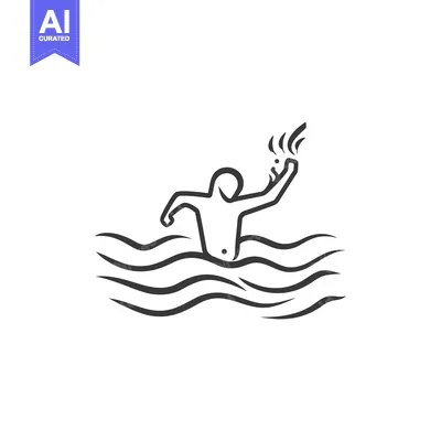 Simple Line Drawing of a Person Swimming in the Ocean