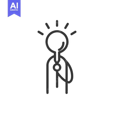 Aset desain premium: Simple Line Drawing of a Person with a Lightbulb for a Head