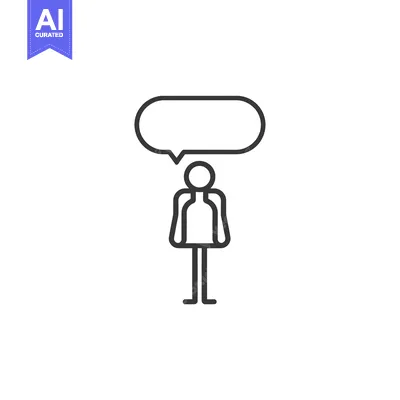 Aset desain premium: Simple Line Drawing of a Person with a Speech Bubble Above Their Head