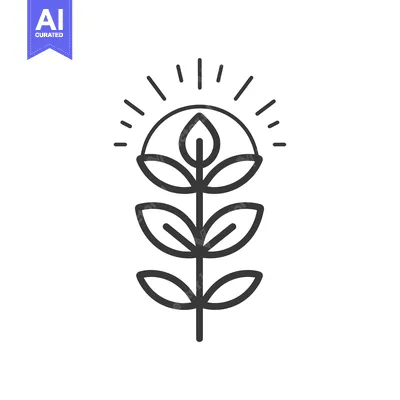 Aset desain premium: Simple Line Drawing of a Plant with Sunlight