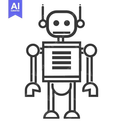 Aset desain premium: Simple Line Drawing of a Robot with a Square Body