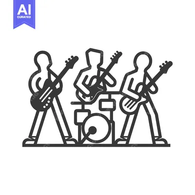 Simple Line Drawing of a Rock Band Performing
