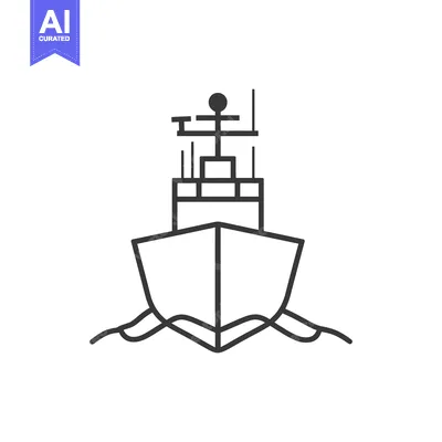 Simple Line Drawing of a Ship Sailing on Water