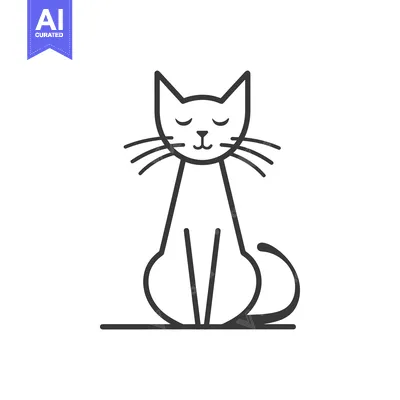 Simple Line Drawing of a Sitting Cat with Closed Eyes