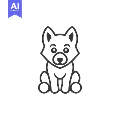Aset desain premium: Simple Line Drawing of a Sitting Dog with Big Eyes