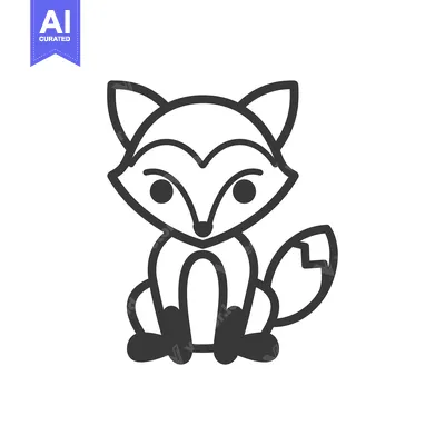 Premium design asset: Simple Line Drawing of a Sitting Fox