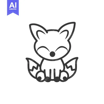 Simple Line Drawing of a Sitting Fox with a Big Smile