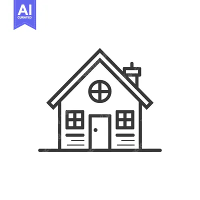 Aset desain premium: Simple Line Drawing of a Small House with a Roof, Windows, and a Door