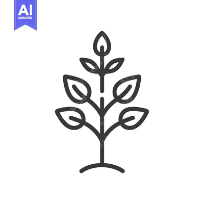 Aset desain premium: Simple Line Drawing of a Small Tree with Five Leaves