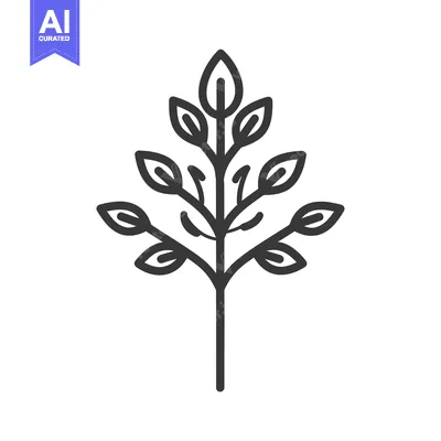Aset desain premium: Simple Line Drawing of a Small Tree with Leaves