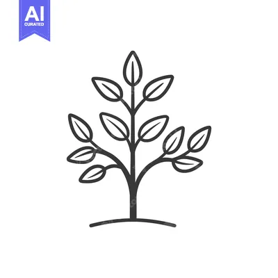 Simple Line Drawing of a Small Tree with Multiple Branches and Leaves