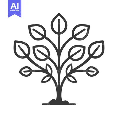 Aset premium populer: Simple Line Drawing of a Small Tree with Nine Leaves