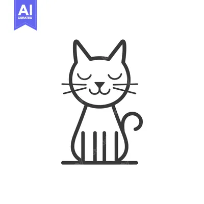 Aset premium populer: Simple Line Drawing of a Smiling Sitting Cat