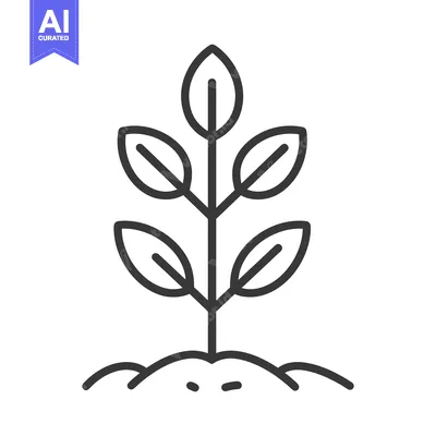 Aset desain premium: Simple Line Drawing of a Sprout with Five Leaves Growing from the Soil