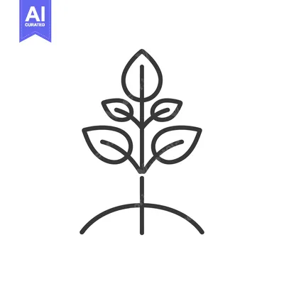 Aset desain premium: Simple Line Drawing of a Sprout with Four Leaves