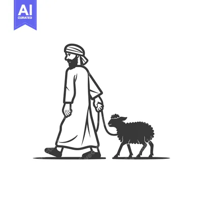 A bearded man in a turban leading a sheep