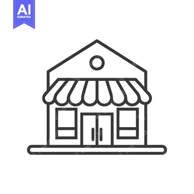 Simple Line Drawing of a Store Building with an Awning