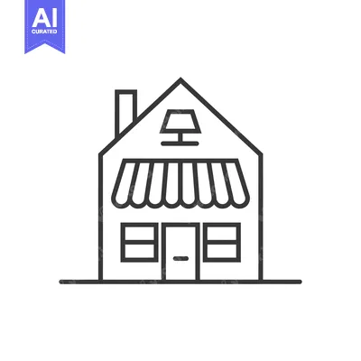 Simple Line Drawing of a Store Building with Awning
