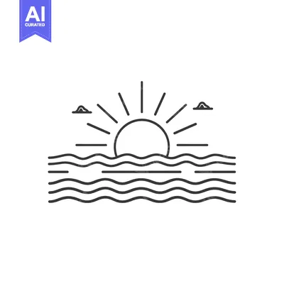 Aset premium populer: Simple Line Drawing of a Sunset Over Water