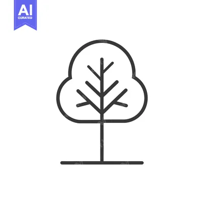 Aset desain premium: Simple Line Drawing of a Tree with a Rounded Canopy