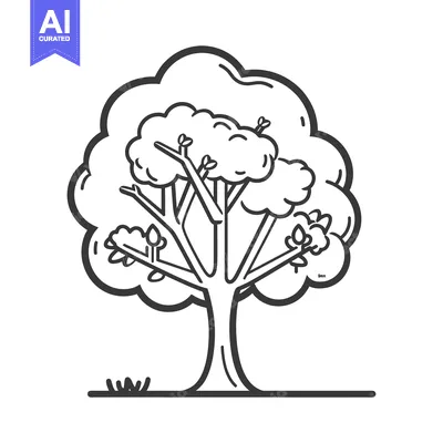 Premium design asset: Simple Line Drawing of a Tree with Buds