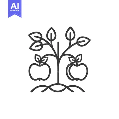 Aset desain premium: Simple Line Drawing of a Tree with Two Apples