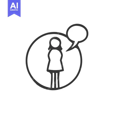Simple line drawing of a woman with a speech bubble
