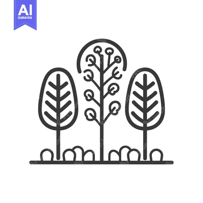 Aset premium populer: Simple Line Drawing of Three Trees with Round Leaves