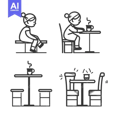 Simple Line Drawings of People Sitting at Tables and Drinking