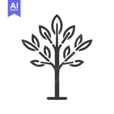 Aset desain premium: Simple Outline Icon of a Tree with Seven Leaves