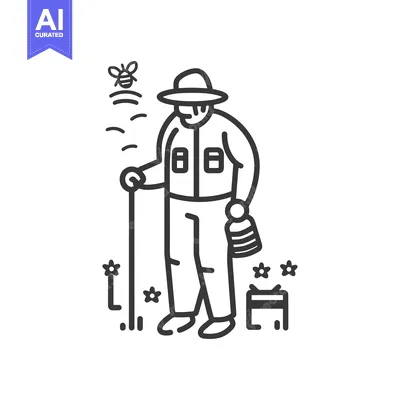 A Beekeeper with a Beehive, Flowers, and a Walking Stick