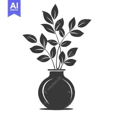 Simple Silhouette of a Plant in a Round Vase