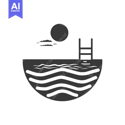 Simple Silhouette of a Swimming Pool with a Ladder and Sun
