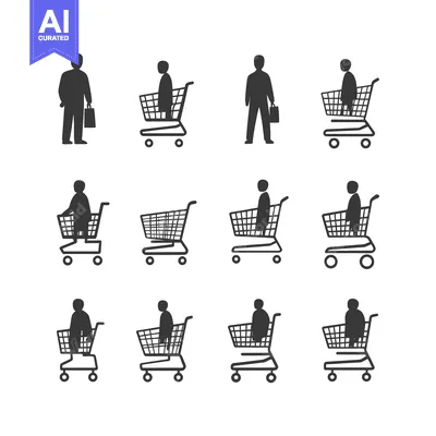Aset premium populer: Simple Silhouettes of People with Shopping Carts