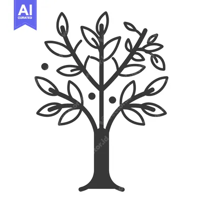Aset premium populer: Simple Stylized Tree with Leaves and Two Small Circles