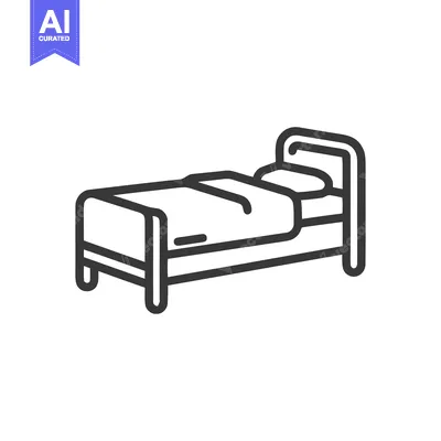 Minimalist Bed Icon: Simple Line Art Illustration on White Background