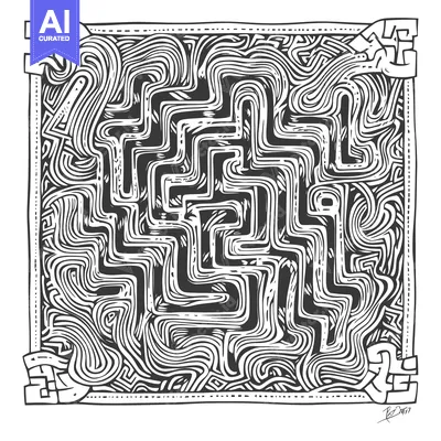 A Black and White Abstract Geometric Design with a Square Frame