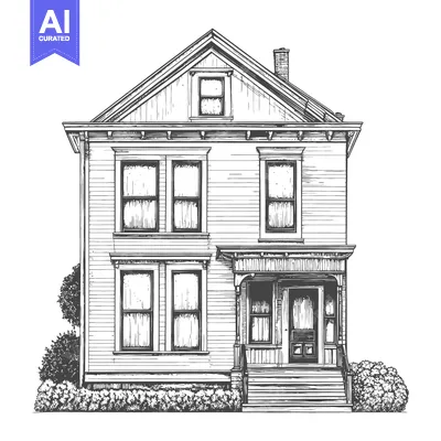 Detailed black and white architectural illustration of a large vintage