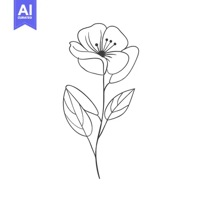 Aset premium populer: Single Flower with Two Leaves in Line Art Style