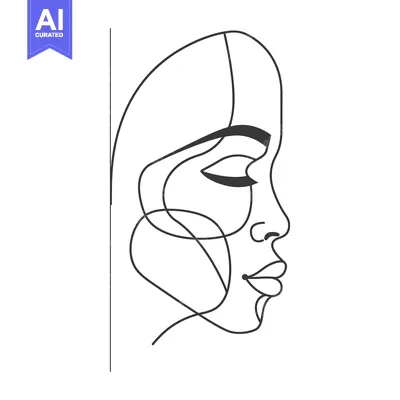 Aset desain premium: Single-Line Abstract Portrait of a Woman's Face in Profile