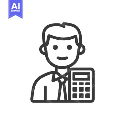 Minimalist Line Icon of a Professional Man with a Calculator, Represen