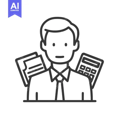 Popular premium asset: Symmetrical Line Art Icon of an Accountant with Calculator and Paperwo