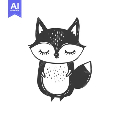 A Black and White Cartoon Fox with Closed Eyes