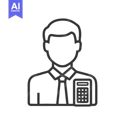 Minimalist Line Art Icon of a Faceless Accountant with Calculator